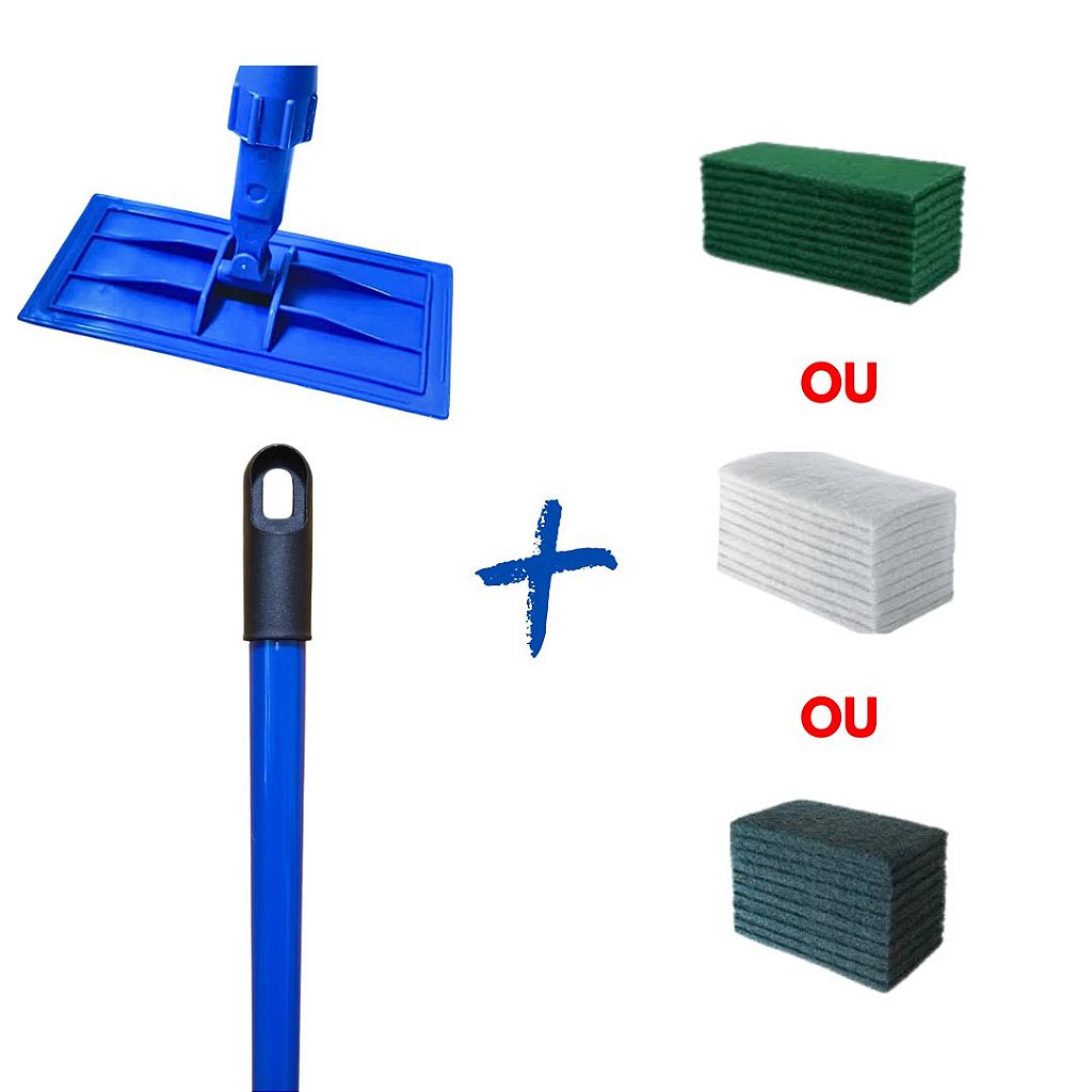 Kit limpeza profissional com cabo 1,40m, suporte LT e 10 fibras para higienização de superfícies